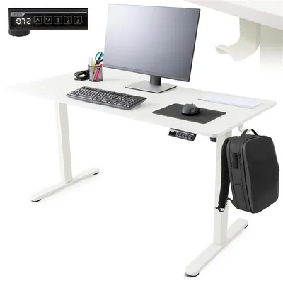 Produktbild von AREBOS elektrisch höhenverstellbarer Schreibtisch 120x60 cm | Memory-Funktion | Verstellbarer Computertisch 72-118 cm | Bürotisch | Weiss