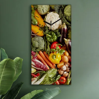 Produktbild von Wohnzimmer Leinwand Uhr Geräuschlos Küche 30x60 Gemüse, Farbige, schwarze Zeiger