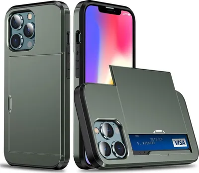 Produktbild von Mobigear Card iPhone 14 Hülle Hardcase Backcover Stoßfest mit Kartenhalter - Armeegrün