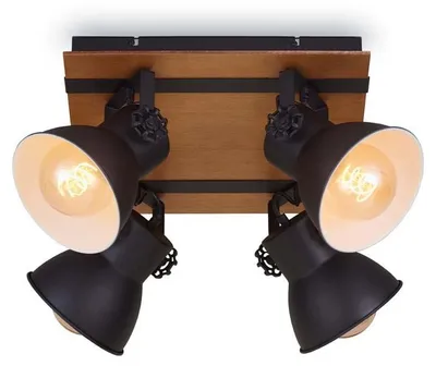 Zdjęcie produktu dla Lampa sufitowa reflektor vintage 4xE27 40W drewno metal matowy czarny Briloner