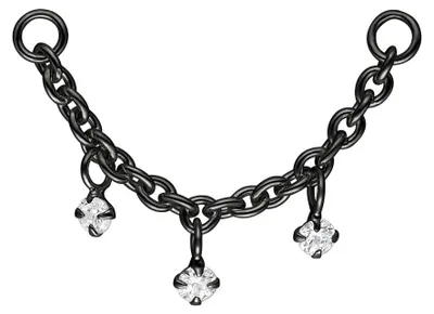 Produktbild von Wildcat Piercingkette - Crystal Pendants Piercing Connection Chain aus Silber, Körperstelle: Ohr, Nase, Länge: 25,0mm, Schwarz-Kristallklar