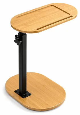 Image de Table d'appoint en bois et en métal, de forme en C, réglable en hauteur