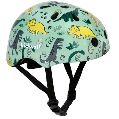 Zdjęcie produktu dla Kask dziecięcy Kidwell ORIX II, rozmiar M (52–56 cm), zielony, motyw dinozaur – do jazdy na rowerze/rolkach/hulajnodze