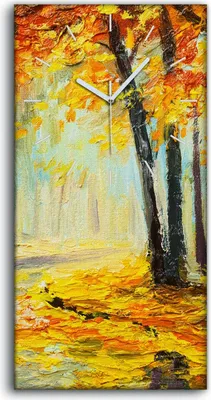 Produktbild von Wanduhr Uhr Wandbild Leinwand Quarz 30x60 Park Bäume Herbst Wald Landschaft Bank - weiße Hände