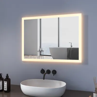 Produktbild von Meykoers Badspiegel LED Spiegel 60 x 80 cm Badzimmerspiegel mit Beleuchtung Wandspiegel Warmweissen Lichtspiegel IP44 Energiesparend