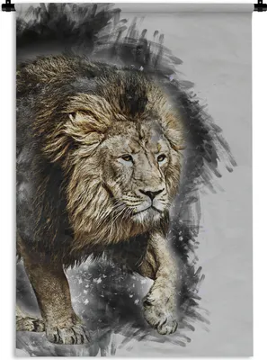 Produktbild von MuchoWow® Wandteppich Wandbehang Illustration - Löwe - Schwarz 120x180 cm Tapisserie Dekoration Wandtuch - Schlafzimmer - Dekorationen für das Haus
