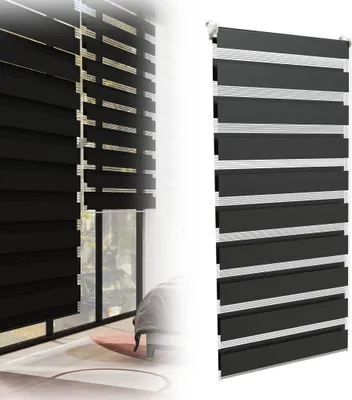 Obrázek produktu pro XINZI Dvojitá roleta Moderní roleta s bočním tahem Zatemňovací roleta Zebra Rolet, rolety na okna bez vrtání pro okna a dveře, 80x220 cm Černá