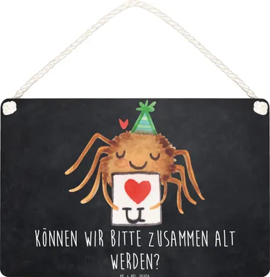 Produktbild von Mr. & Mrs. Panda Schild Spinne Agathe Brief DIN A4 - Kreidetafel - Geschenk, holzbild, Wandbild Holz, kleine aufmerksamkeit, wandhänger, Verliebt, Heiratsantrag