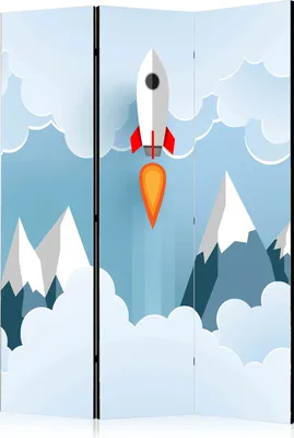Produktbild von 3-teiliger Doppelseitiger Vlies Paravent - Rocket in the Clouds 135x172 cm Für Kinder e-B-0038-z-b