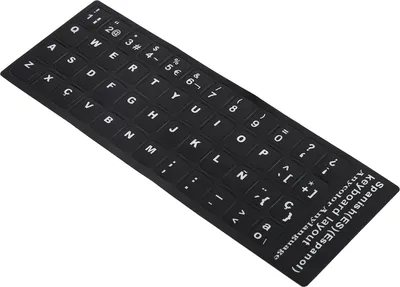Zdjęcie produktu dla Naklejka na klawiaturę Hiszpański wodoodporny czarne tło dla laptopa od 10 do 17 cali Notebook Komputer stacjonarny