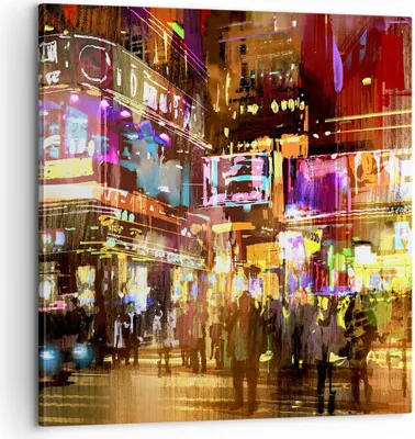 Produktbild von Bild auf Leinwand - Leinwandbild - Street Lichter Nacht Illustration - 60x60cm - Wand Bild - Wanddeko - Leinwanddruck - Bilder - Kunstdruck - Leinwand bilder - Wandkunst - AC60x60-3199
