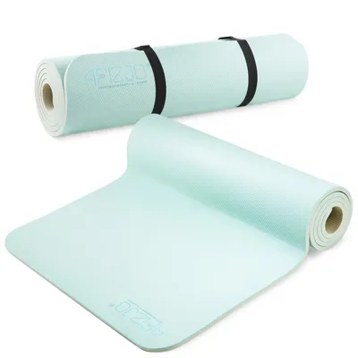Produktbild von 4FIZJO Fitnessmatte mit Tragegurt, 180x60x1 cm, TPE-Kautschuk, Rutschfest, Grün-Grau