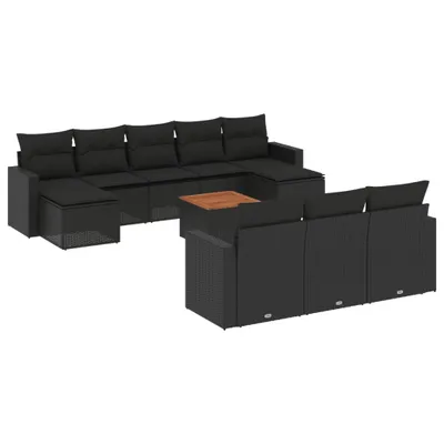 Zdjęcie produktu dla vidaXL 11-częściowa sofa ogrodowa z poduszkami z czarnego polirattanu