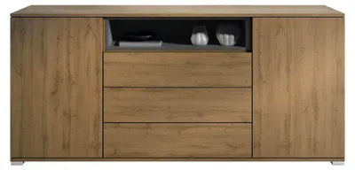 Produktbild von Skadu V4 Sideboard, Kommode mit 2 Türen, 3 Schubladen und 1 offenem Fach, Eiche Evoke/Anthrazit matt (166,5 x 75,5 x 35 cm)