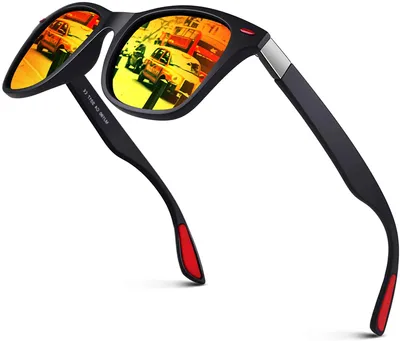 Produktbild von Polarisierte Sonnenbrillen für Männer und Frauen, modische Vintage-Sonnenbrille, quadratische Retro-Sonnenbrille, Fahren Angeln Golf HD UV400-Spiegelbrillen(Schwarzer Rahmen/rotes Film)