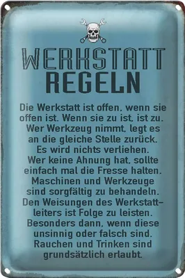 Produktbild von Blechschild Spruch 18x12cm Werkstatt Regeln Werkstatt