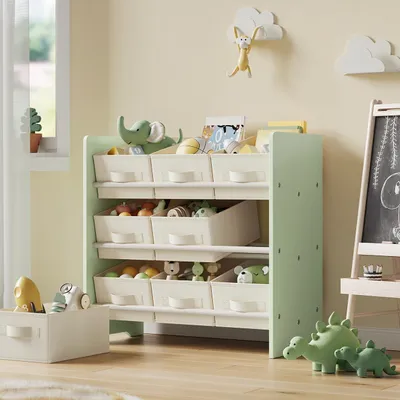 Produktbild von SONGMICS Spielzeugtruhe Kinderregal Kinder Bücherregal mit 9 Aufbewahrungsboxen