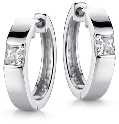 Produktbild von MATERIA Damen Creolen Klappcreolen 925 Sterling Silber mit Zirkonia Steinen 17mm rhodiniert SO-432-Silber
