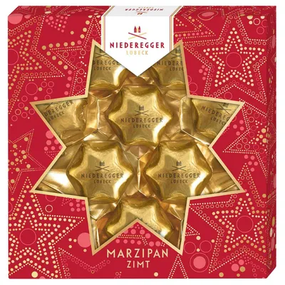 Produktbild von Niederegger Zimt-Marzipan-Sterne mit Vollmilch- oder Zartbitter-Schokolade 125 g