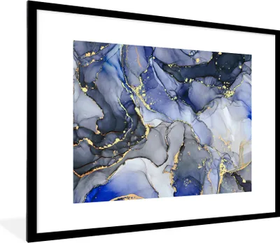 Produktbild von MuchoWow® Gerahmtes Poster Marmor - Gold - Abstrakt - Blau 80x60 cm - Poster mit Schwarzem Bilderrahmen Wandposter Rahmen Foto Bilder - Schlafzimmer-Dekorationen - Fotoposter
