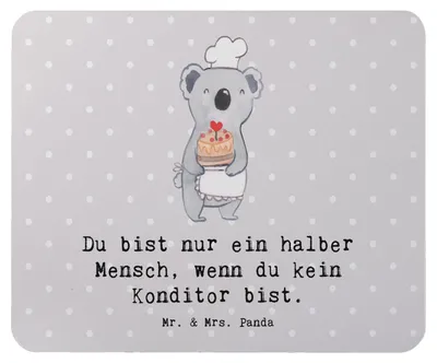 Produktbild von Mr. & Mrs. Panda Mouse Pad Konditor Herz - Grau Pastell - Geschenk, laptop mauspad, Spruch, Bäcker, Mousepad, mausteppich, mousematte, Confiseur