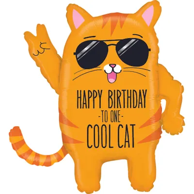 Produktbild von Shape Folienballon "Happy Birthday to one cool cat" Katze mit Sonnenbrille | 66 cm