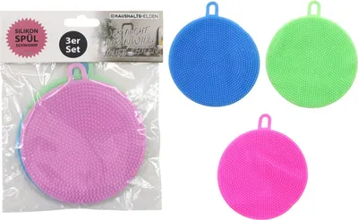 Produktbild von Silikon-Spülschwamm 3er-Set 11,5×13×1 cm, wiederverwendbar, hygienisch, antibakteriell, langlebig, handlich, spülmaschinenfest, Küchenutensil
