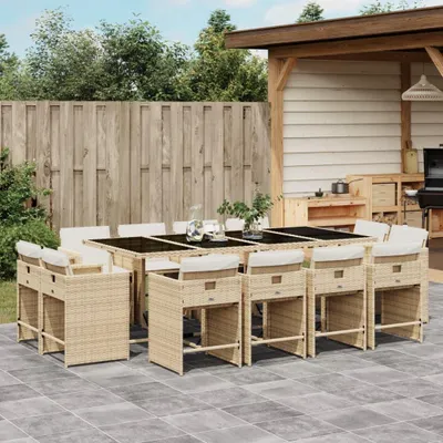 Image de Maison Exclusive - Ensemble à manger de jardin et coussins 13 pcs beige