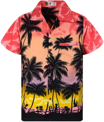 Produktbild von King Kameha Hawaiihemd "Beach Eclectic" in Rot Herren Hawaii-Hemd Kurzarm Front-Tasche Stylish