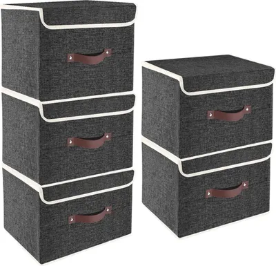 Obrázek produktu pro TYEERS Skládací látkový úložný box s víkem 38x25x25 cm sada 5 kusů černý