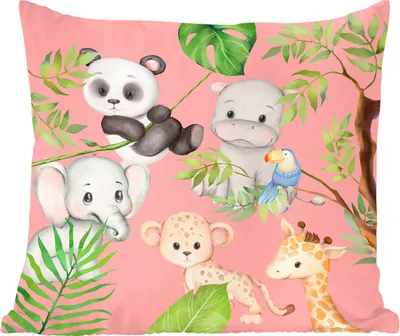 Produktbild von MuchoWow® Zierkissen Sofakissen Wohnzimmer Dekokissen 60x60 cm Dschungel - Rosa - Tiere - Sitzfläche - Foto Polster