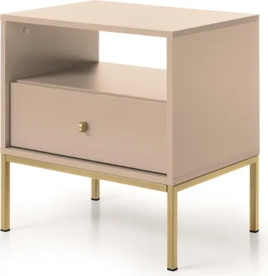Produktbild von Vintage-Stil Nachttisch mit Schublade Vintage Nachtschrank für Wohnzimmer B 53 x H 56 x T 39 cm Nachtkommode mit goldenen Griffen, Farbe: Beige, Beinfarbe: Gold