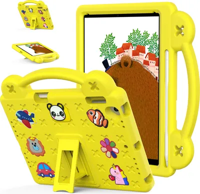 Obrázek produktu pro Ochranné pouzdro pro iPad Air 2 /iPad 6th/iPad Pro 9.7, roztomilé dětské pouzdro, odolné proti nárazům s držadlem a stojánkem Žluť