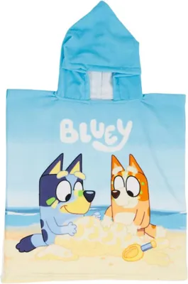 Produktbild von Bluey & Bingo Kinder Badeponcho 55x110 cm – Mikrofaser Poncho-Badetuch mit Kapuze, schnelltrocknend & leicht – Strandponcho/Poolponcho für Kinder – 100% Polyester