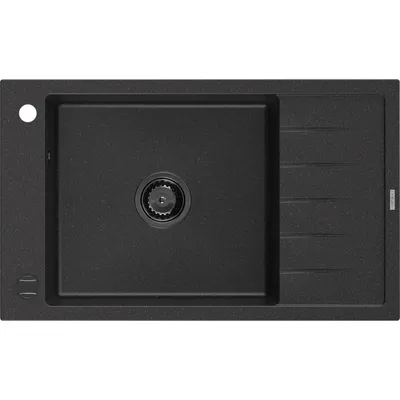 Obrázek produktu pro Mexen Elias 1-miskový granitový dřez s odkapávačem 795 x 480 mm, Černá/Stříbrná kovová, sifon Černá - 6511791005-73-B