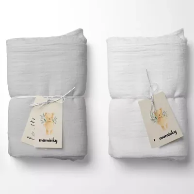 Produktbild von Muminky | Musselin Windeln - 50x60 cm - Weiß und Grau - Hipoallergen - Weich und Atmungsaktiv