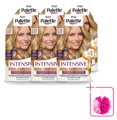 Image de 6 x Coloration pour cheveux Poly Palette Vital Care, nuance 9-40 (blond beige naturel), 115 ml - Pack économique - 6 pièces