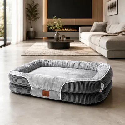 Produktbild von Hundebett Orthopädisches Premium Hundebett, flauschig weich, Abnehmbar,Waschbar Flockenfüllung für eine stützende Umrandung, verschiedene Größen, KI-generiertes Bild