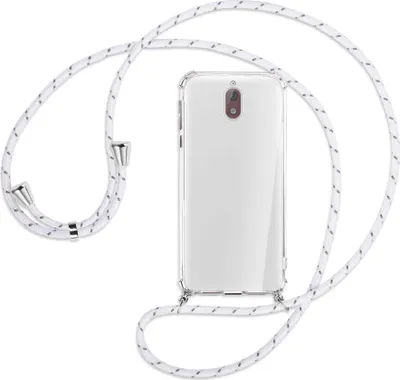 Produktbild von Handykette Backcover-Schutzhülle mit Band (Metall silberfarben) für Nokia 3.1 - weiß/grau