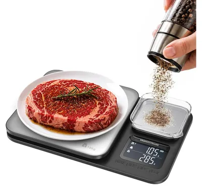 Immagine prodotto di Bilancia da cucina digitale - 10 kg e 500 g - Doppio piatto - Acciaio inox - Funzione tara