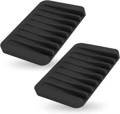 Produktbild von Stück Silikon-Seifenschale mit Abfluss, Seifenhalter für Spülbecken, Seifenschale (Klein D) (Schwarz)