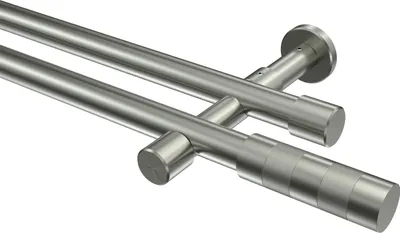 Produktbild von Interdeco Gardinenstange / Vorhangstange Edelstahl-Optik, Typ Prestige Mavell (Zylinder Bicolor) ohne Ringe, 20 mm Ø 2-läufig, 280 cm