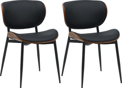 Produktbild von 2er Set Esszimmerstuhl DUVAN - Kunstleder Walnuss/schwarz 50x54x80 cm | Essstühle Esszimmerstühle Küchenstühle Wohnzimmerstühle