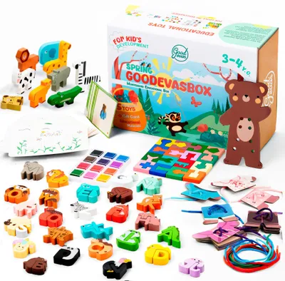 Obrázek produktu pro Montessori hračky pro děti ve věku 3–4 roky – 5 vzdělávacích hraček pro předškoláky, abeceda a aktivity se zvířátky, dřevěné vzdělávací hračky, dárek pro děti