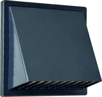 A dark gray ventilation hood with a flap is mounted on a white background.