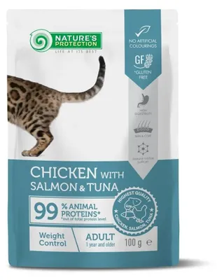 Productafbeelding van Nature's P Kattenvoer, Gewichtbeheersing, Kip, Zalm, Tonijn, zakjes, 100 g