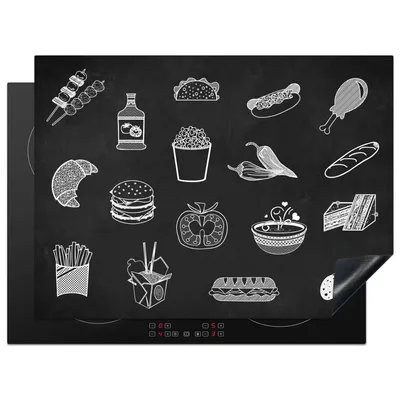 Produktbild von KitchenYeah© Herdabdeckplatte Schwarz - Weiß - Essen , 71x52cm, Küche Deko, Glaskeramikkochfeld Herdabdeckung, Abdeckplatte fùr Kochfeld