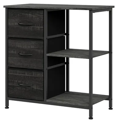 Produktbild von Aufbewahrungsschrank mit 3 Stoffschubladen - Aktenkommode und Druckerständer - Offenes Aufbewahrungsregal - Metallgestell - Für Homeoffice und Schlafzimmer - Schwarz