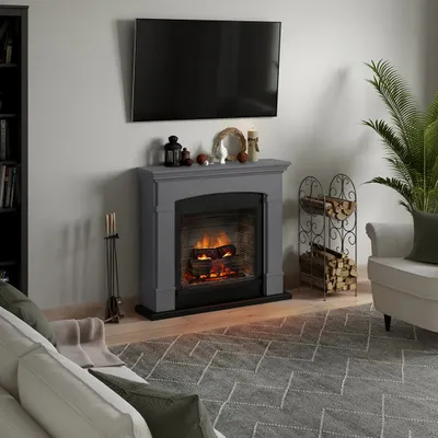 Produktbild von TAGU Helmi Kamin grau mit Elektro Insert der neuesten Generation, 3D Flame, Knistersound Brennraum mit Steindekor  Offenes Elektrofeuer keine Frontsch