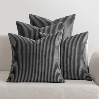 Produktbild von Set mit 4 Cord-Kissenbezügen mit verdecktem Reißverschluss, 50 x 50 cm, dunkelgrau
